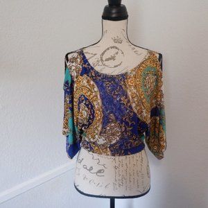 Multi-Color Gypsy-Like Crop Shirt w/ Flowy Sleeves